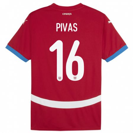 Kandiny Heren Servië Miodrag Pivas #16 Rood Thuisshirt Thuistenue 24-26 T-Shirt