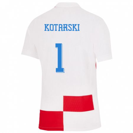 Kandiny Heren Kroatië Dominik Kotarski #1 Wit Rood Thuisshirt Thuistenue 24-26 T-Shirt