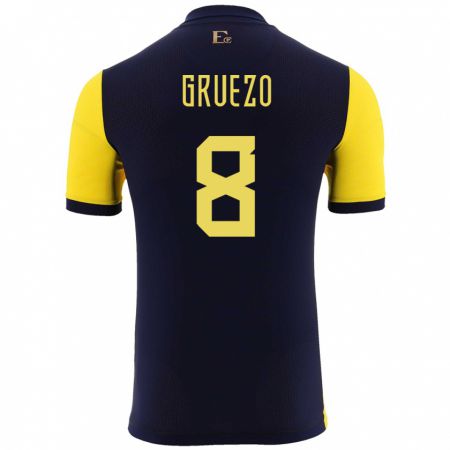 Kandiny Uomo Maglia Ecuador Carlos Gruezo #8 Giallo Kit Gara Home 24-26 Maglietta