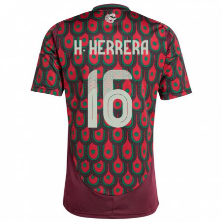 Kandiny Heren Mexico Hector Herrera #16 Kastanjebruin Thuisshirt Thuistenue 24-26 T-Shirt België