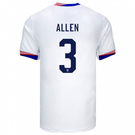 Kandiny Heren Verenigde Staten Noah Allen #3 Wit Thuisshirt Thuistenue 24-26 T-Shirt België