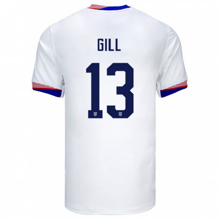 Kandiny Heren Verenigde Staten Adrian Gill #13 Wit Thuisshirt Thuistenue 24-26 T-Shirt België