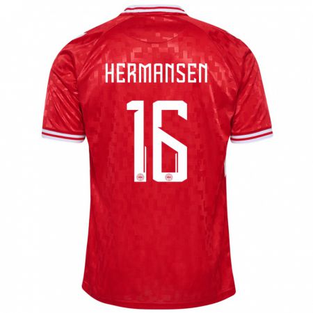 Kandiny Heren Denemarken Mads Hermansen #16 Rood Thuisshirt Thuistenue 24-26 T-Shirt België