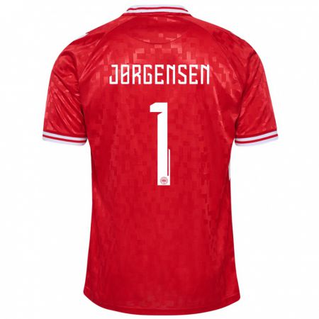 Kandiny Heren Denemarken Filip Jørgensen #1 Rood Thuisshirt Thuistenue 24-26 T-Shirt België