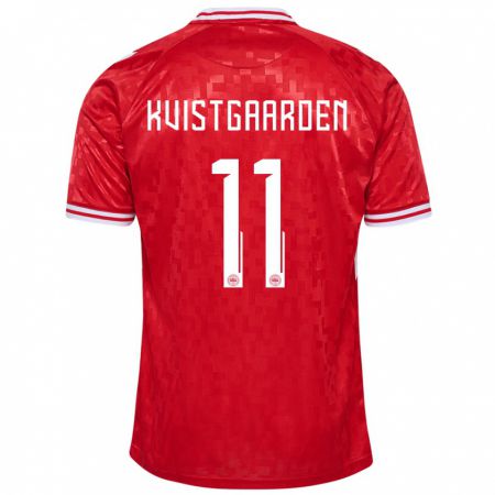 Kandiny Heren Denemarken Mathias Kvistgaarden #11 Rood Thuisshirt Thuistenue 24-26 T-Shirt België