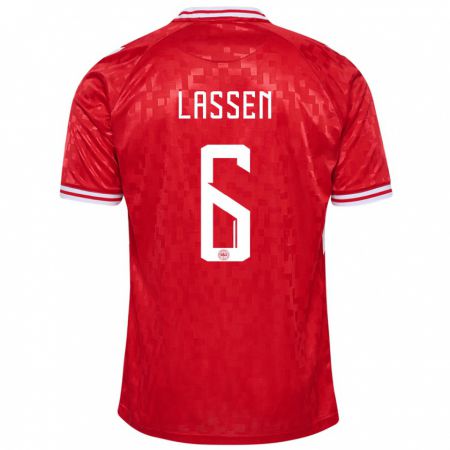 Kandiny Uomo Maglia Danimarca Noah Lassen #6 Rosso Kit Gara Home 24-26 Maglietta