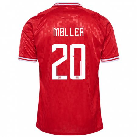 Kandiny Uomo Maglia Danimarca Caroline Møller #20 Rosso Kit Gara Home 24-26 Maglietta