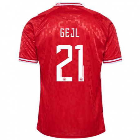 Kandiny Heren Denemarken Mille Gejl #21 Rood Thuisshirt Thuistenue 24-26 T-Shirt België