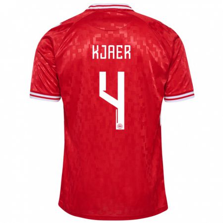 Kandiny Uomo Maglia Danimarca Simon Kjaer #4 Rosso Kit Gara Home 24-26 Maglietta