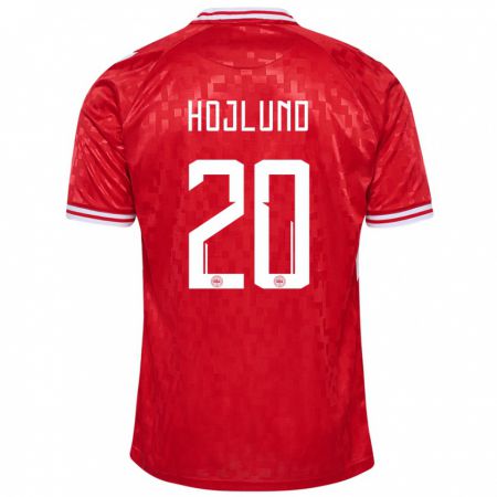 Kandiny Heren Denemarken Rasmus Hojlund #20 Rood Thuisshirt Thuistenue 24-26 T-Shirt