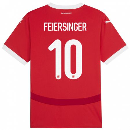 Kandiny Uomo Maglia Austria Laura Feiersinger #10 Rosso Kit Gara Home 24-26 Maglietta