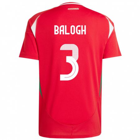 Kandiny Uomo Maglia Ungheria Botond Balogh #3 Rosso Kit Gara Home 24-26 Maglietta