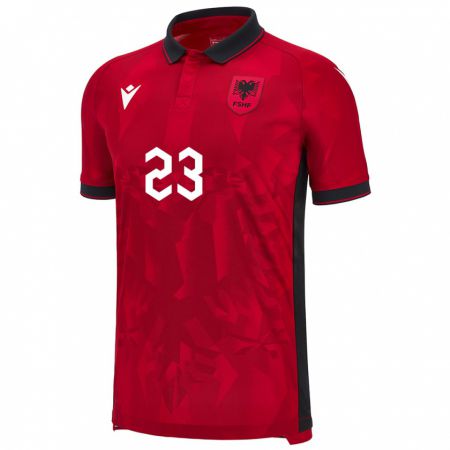 Kandiny Uomo Maglia Albania Thomas Strakosha #23 Rosso Kit Gara Home 24-26 Maglietta