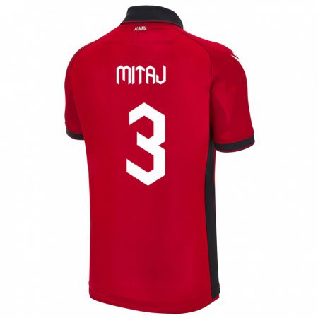 Kandiny Heren Albanië Mario Mitaj #3 Rood Thuisshirt Thuistenue 24-26 T-Shirt