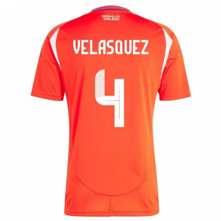 Kandiny Hombre Camiseta Chile Lucas Velásquez #4 Rojo 1ª Equipación 24-26 La Camisa