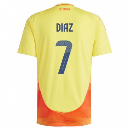 Kandiny Heren Colombia Luis Díaz #7 Geel Thuisshirt Thuistenue 24-26 T-Shirt