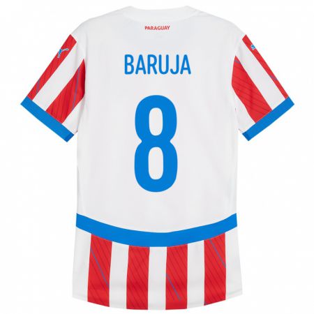 Kandiny Heren Paraguay Fabrizio Baruja #8 Wit Rood Thuisshirt Thuistenue 24-26 T-Shirt België