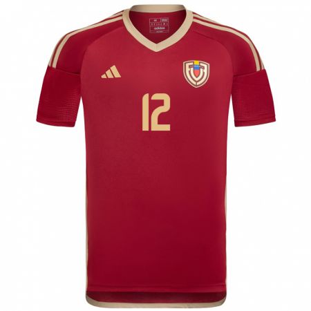 Kandiny Hombre Camiseta Venezuela Wilmary Argüelles #12 Borgoña 1ª Equipación 24-26 La Camisa México