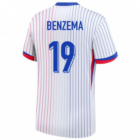 Kandiny Uomo Maglia Francia Karim Benzema #19 Bianco Kit Gara Away 24-26 Maglietta