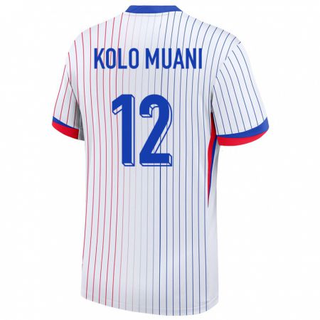 Kandiny Uomo Maglia Francia Randal Kolo Muani #12 Bianco Kit Gara Away 24-26 Maglietta