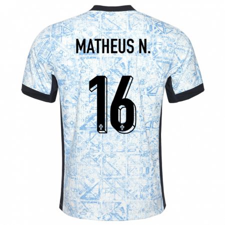 Kandiny Heren Portugal Matheus Nunes #16 Crème Blauw Uitshirt Uittenue 24-26 T-Shirt