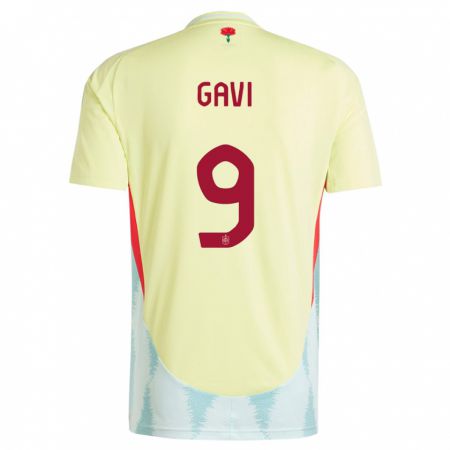 Kandiny Heren Spanje Gavi #9 Geel Uitshirt Uittenue 24-26 T-Shirt