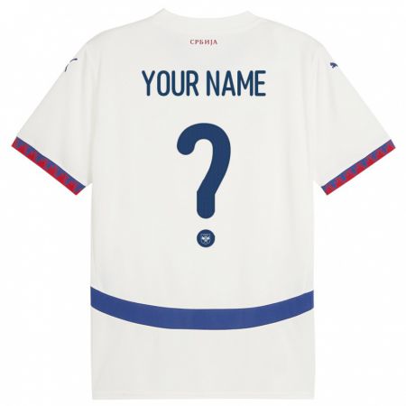 Kandiny Uomo Maglia Serbia Il Tuo Nome #0 Bianco Kit Gara Away 24-26 Maglietta