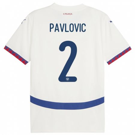 Kandiny Uomo Maglia Serbia Strahinja Pavlovic #2 Bianco Kit Gara Away 24-26 Maglietta