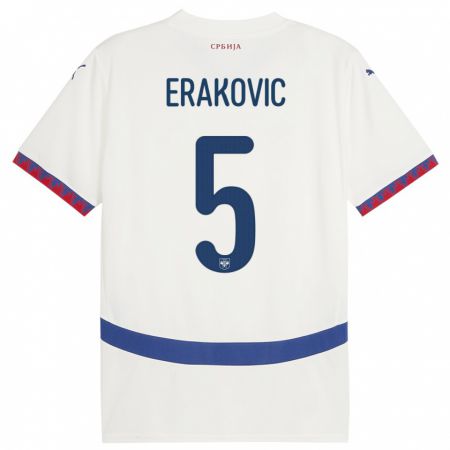 Kandiny Heren Servië Strahinja Erakovic #5 Wit Uitshirt Uittenue 24-26 T-Shirt