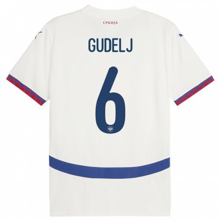 Kandiny Heren Servië Nemanja Gudelj #6 Wit Uitshirt Uittenue 24-26 T-Shirt België