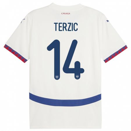 Kandiny Uomo Maglia Serbia Aleksa Terzic #14 Bianco Kit Gara Away 24-26 Maglietta