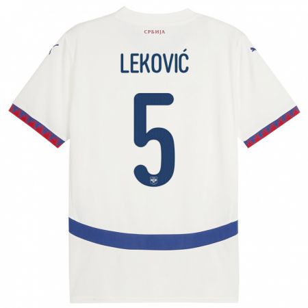 Kandiny Heren Servië Stefan Lekovic #5 Wit Uitshirt Uittenue 24-26 T-Shirt België