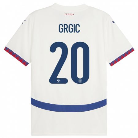 Kandiny Uomo Maglia Serbia Dario Grgic #20 Bianco Kit Gara Away 24-26 Maglietta