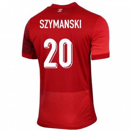 Kandiny Uomo Maglia Polonia Sebastian Szymanski #20 Rosso Kit Gara Away 24-26 Maglietta