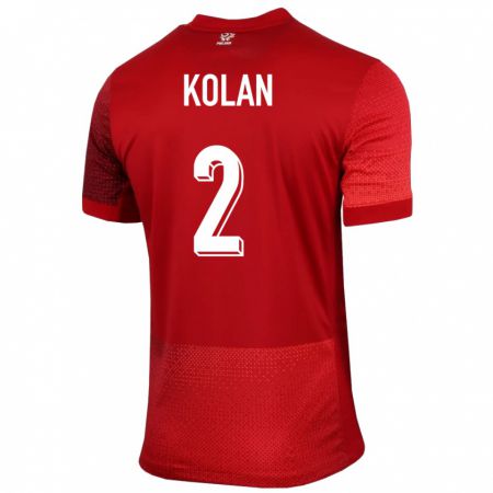 Kandiny Uomo Maglia Polonia Jakub Kolan #2 Rosso Kit Gara Away 24-26 Maglietta