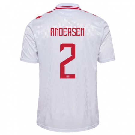 Kandiny Uomo Maglia Danimarca Joachim Andersen #2 Bianco Kit Gara Away 24-26 Maglietta