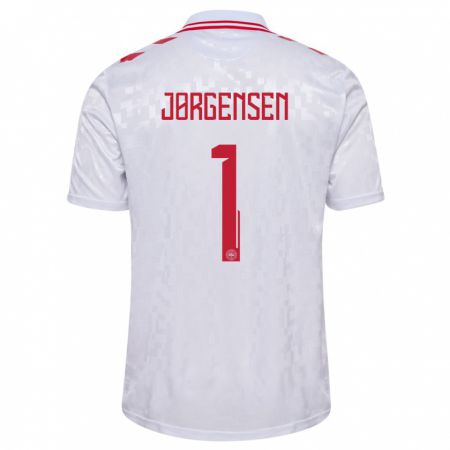 Kandiny Uomo Maglia Danimarca Filip Jørgensen #1 Bianco Kit Gara Away 24-26 Maglietta