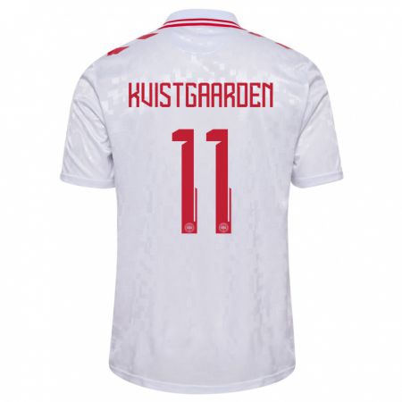 Kandiny Herren Dänemark Mathias Kvistgaarden #11 Weiß Auswärtstrikot Trikot 24-26 T-Shirt Österreich