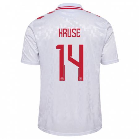 Kandiny Uomo Maglia Danimarca David Kruse #14 Bianco Kit Gara Away 24-26 Maglietta