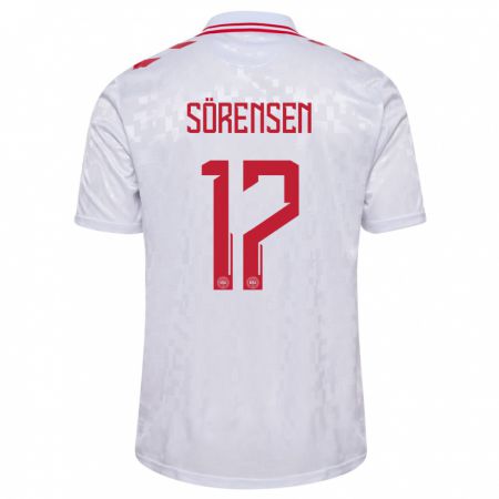 Kandiny Uomo Maglia Danimarca Oliver Sörensen #17 Bianco Kit Gara Away 24-26 Maglietta