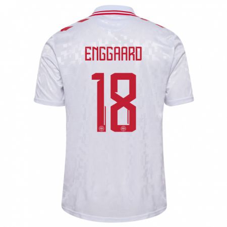 Kandiny Herren Dänemark Mads Enggaard #18 Weiß Auswärtstrikot Trikot 24-26 T-Shirt Österreich