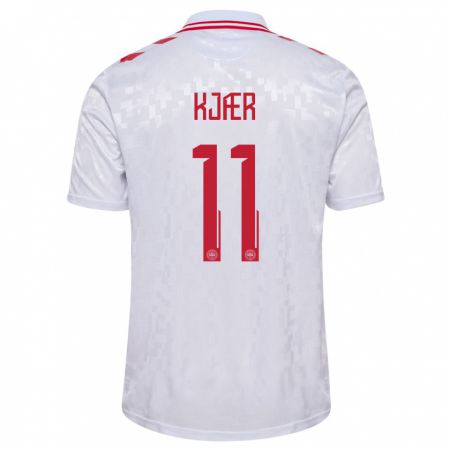 Kandiny Herren Dänemark Jeppe Kjær #11 Weiß Auswärtstrikot Trikot 24-26 T-Shirt Österreich