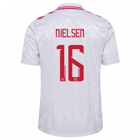 Kandiny Uomo Maglia Danimarca Magnus Nielsen #16 Bianco Kit Gara Away 24-26 Maglietta