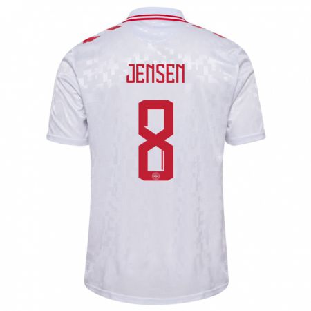 Kandiny Uomo Maglia Danimarca Tobias Lund Jensen #8 Bianco Kit Gara Away 24-26 Maglietta