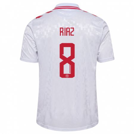 Kandiny Uomo Maglia Danimarca Danial Riaz #8 Bianco Kit Gara Away 24-26 Maglietta