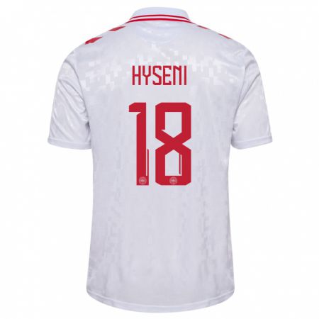 Kandiny Heren Denemarken Olti Hyseni #18 Wit Uitshirt Uittenue 24-26 T-Shirt