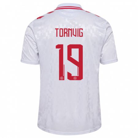 Kandiny Herren Dänemark Nicolaj Tornvig #19 Weiß Auswärtstrikot Trikot 24-26 T-Shirt Österreich