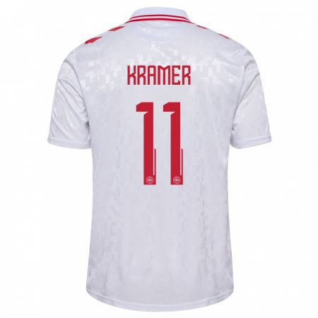 Kandiny Uomo Maglia Danimarca Cornelia Kramer #11 Bianco Kit Gara Away 24-26 Maglietta