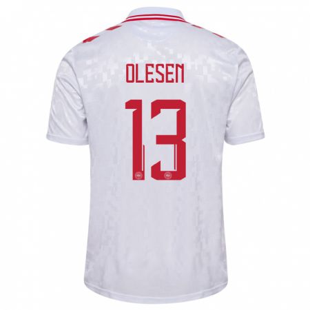 Kandiny Herren Dänemark Karoline Olesen #13 Weiß Auswärtstrikot Trikot 24-26 T-Shirt Österreich