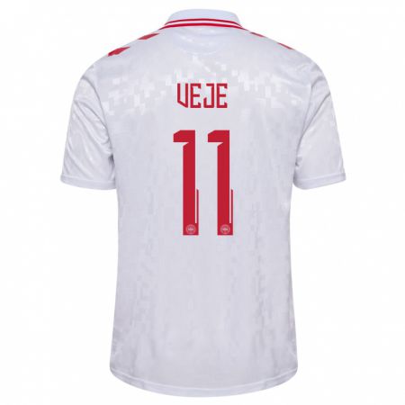 Kandiny Uomo Maglia Danimarca Katrine Veje #11 Bianco Kit Gara Away 24-26 Maglietta